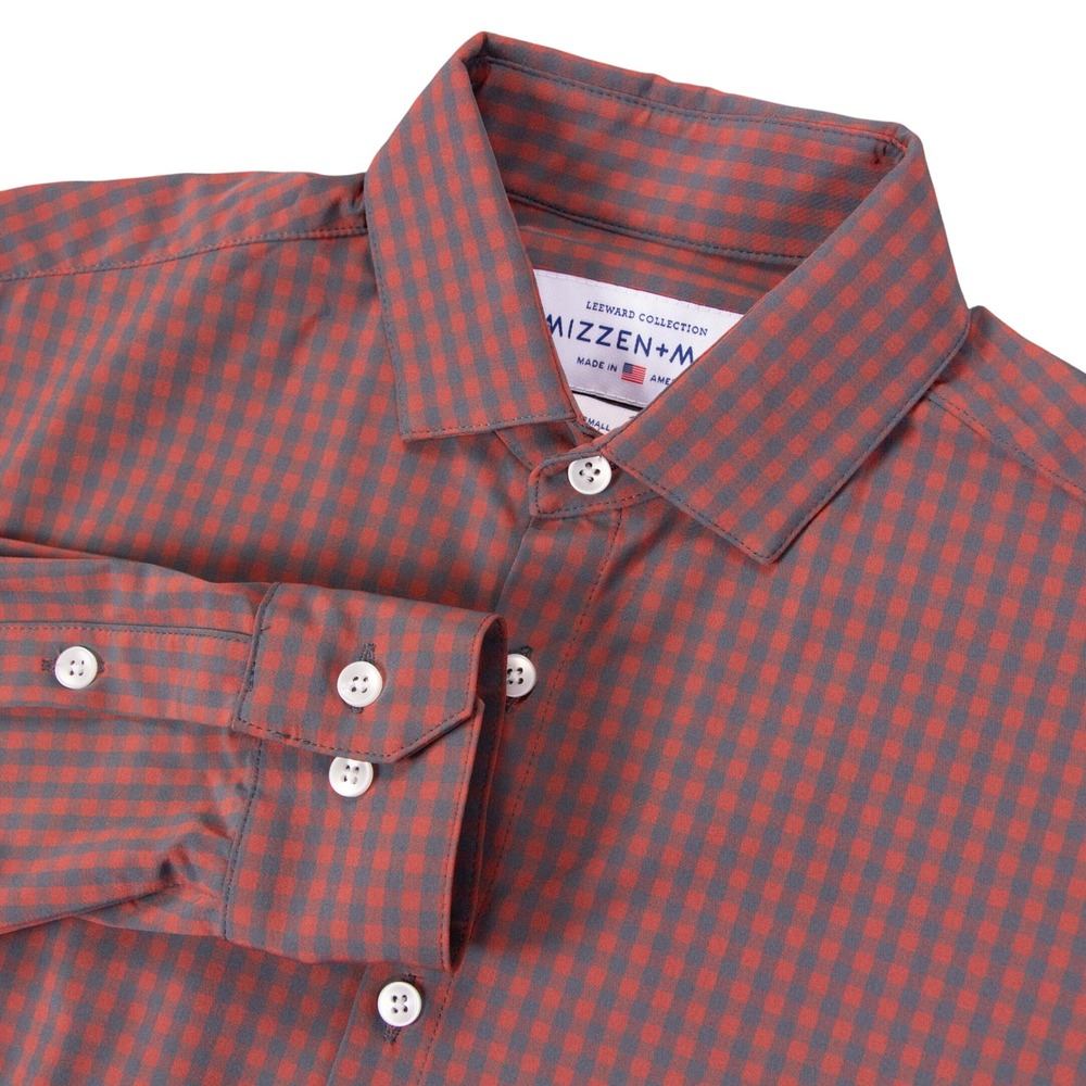 Mizzen+Main Leeward Collection Shirt Mens S Trim Red Gingham Performance